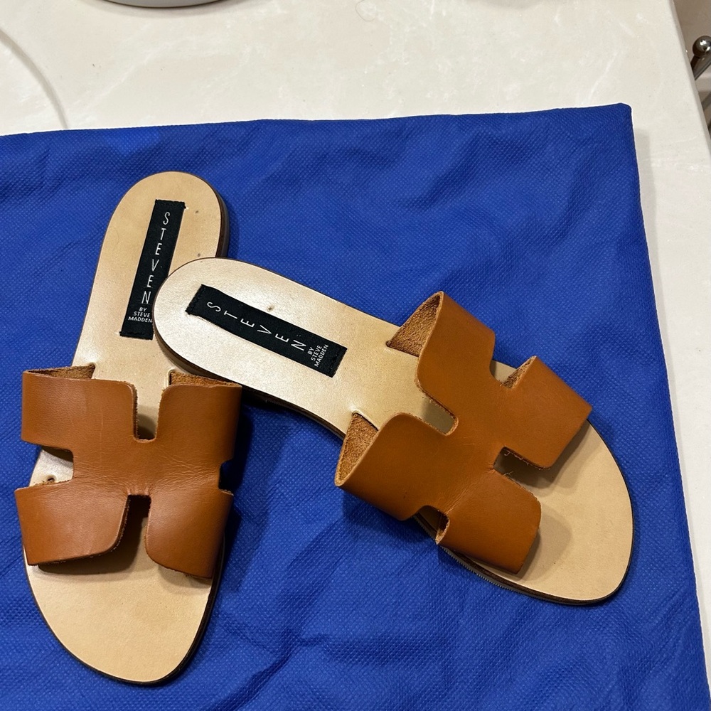 Steven By Steve Madden Brown Leather Slide Sandals size 7
